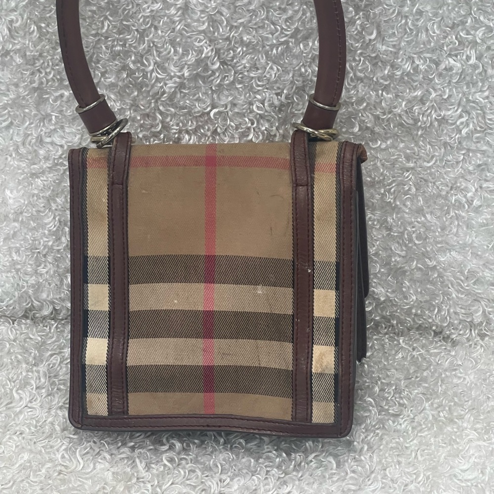 Burberry Brown/Beige House Check Coated Fabric Leather Shoulder Bag - Picture 4 of 16